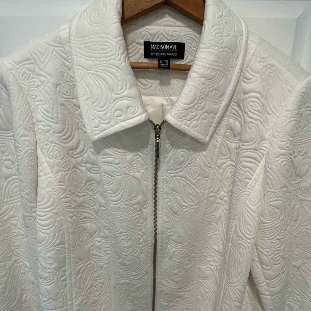 Dennis Basso Ivory Quilted Jacquard Knit Zip-front Jacket Lace Cuffs, Size 20W - Picture 5 of 8